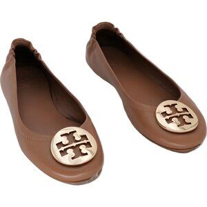 Tory Burch Brown Flats with Gold Logo